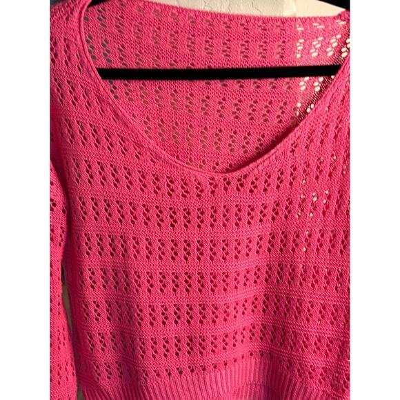 Women Sweater - Drop Shoulder Open Knit Sweater Pink Size Small - Picture 3 of 4